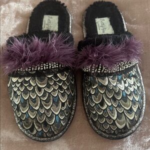 Pretty You London Feathered Embellished Slippers